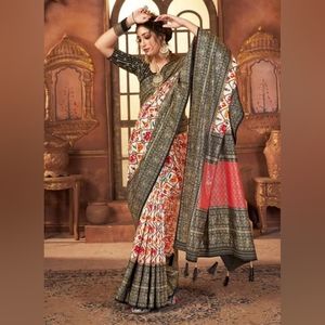 Leena Saree / Sari - Black, Gold & Red